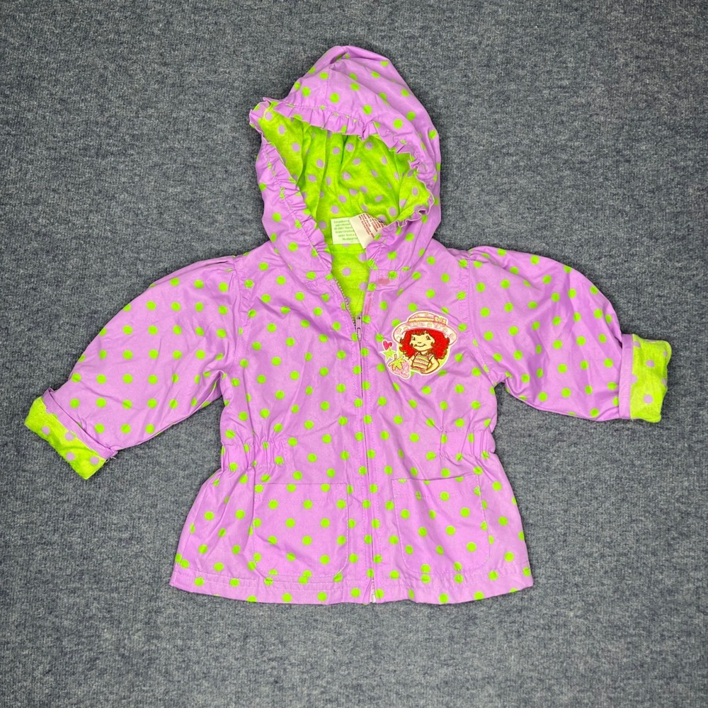 Y2K Strawberry Shortcake‎ Kids Purple Green Polka Dot Hooded Lined Jacket 12M